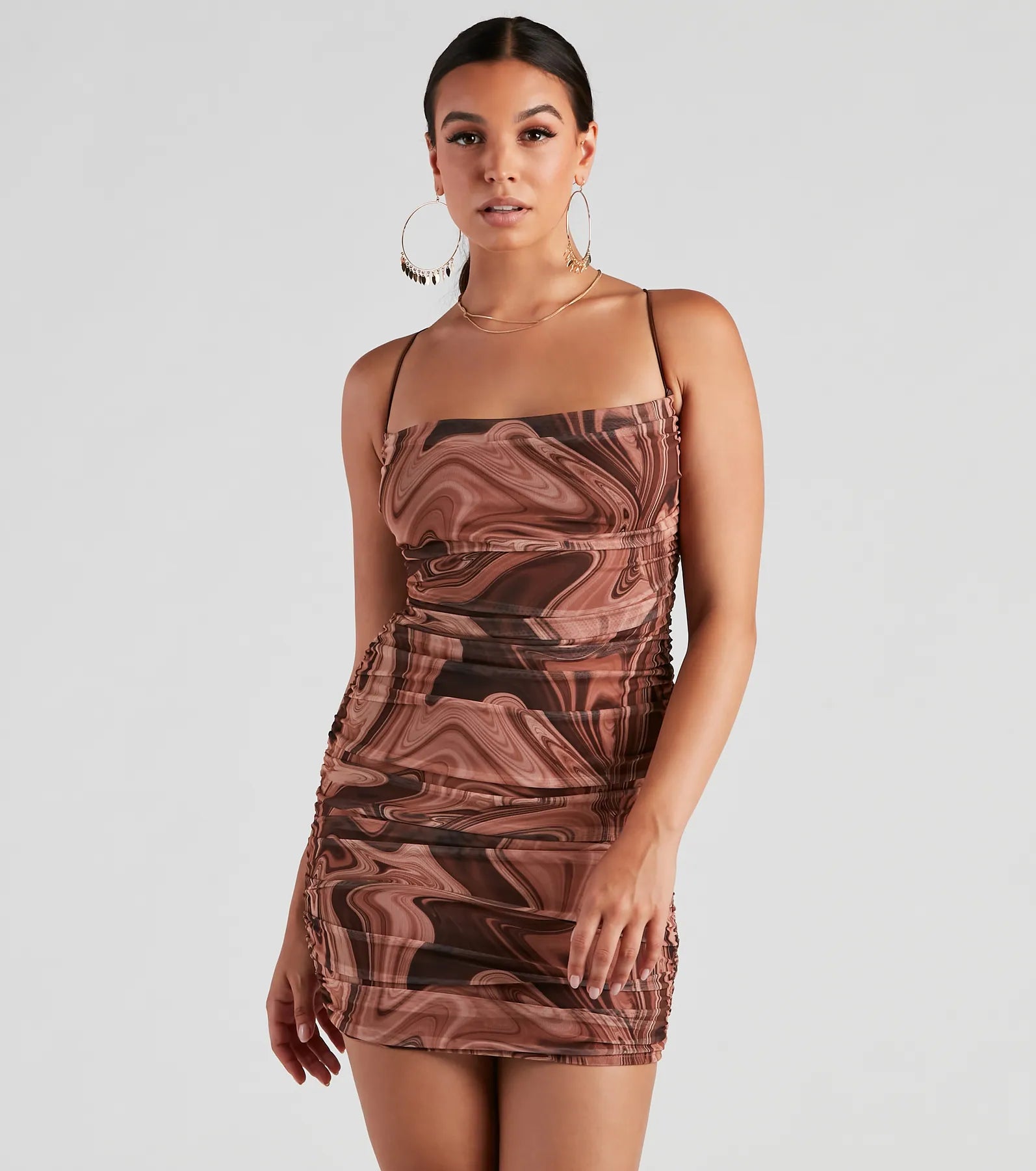 Bodycon dress with a one - shoulder design​Trendsetting Icon Mesh Mini Dress