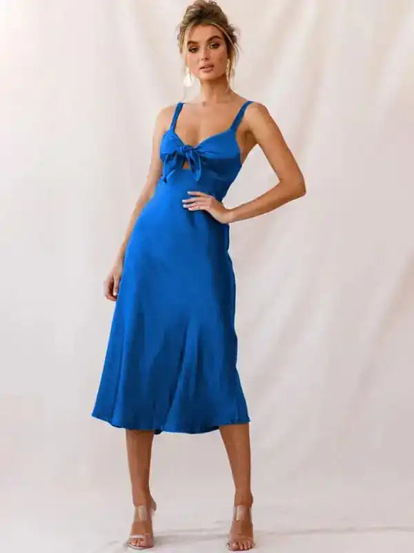Mini cocktail dresses with a glittery finish for a party - ready styleWomen’s Solid Color Tie-front Cutout Satin Midi Dress Mini cocktail dresses with a glittery finish for a party - ready styleWomen’s Solid Color Tie-front Cutout Satin Midi Dress