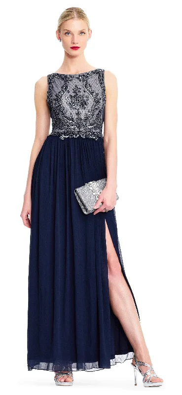 Formal dresses with button - front designs and tulle skirts for a charming prom styleAdrianna Papell - AP1E203774 Two Tone Embellished Bateau A-line Dress