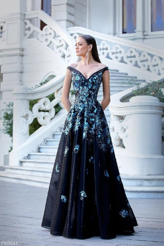 Formal dresses with tiered skirts and pearl embellishments for a luxurious feelAzzure Couture FM5041 Formal dresses with tiered skirts and pearl embellishments for a luxurious feelAzzure Couture FM5041