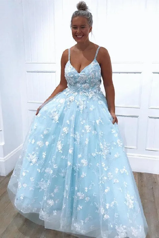 Halter - neck party dresses for a stylish and secure fitBlue Exquistie Lace Appliques Tulle A-Line Long Prom/Evening Dress PSK022 Halter - neck party dresses for a stylish and secure fitBlue Exquistie Lace Appliques Tulle A-Line Long Prom/Evening Dress PSK022