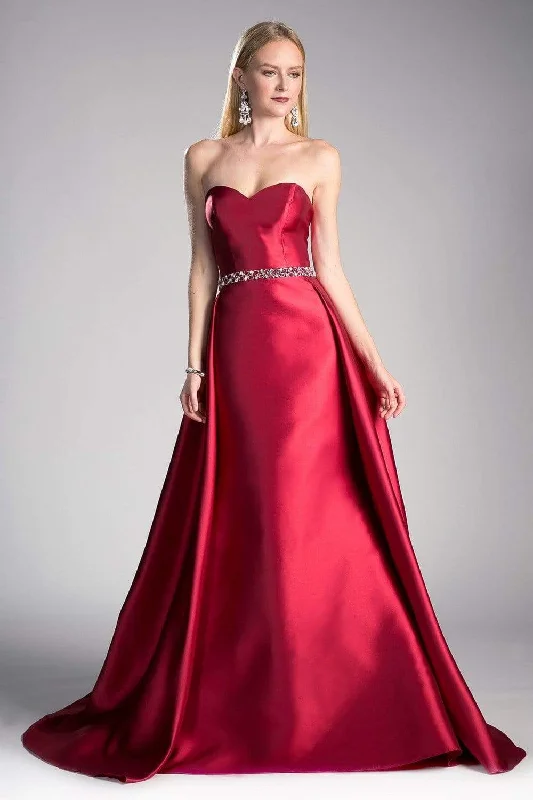 Tea - length formal dresses with lace trim for a semi - formal promCinderella Divine - 455 Beaded Belt Strapless Silk Gown with Overskirt