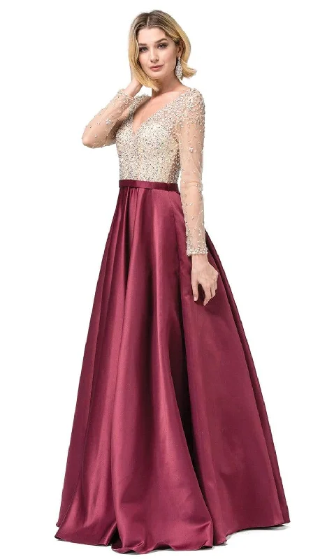 Prom dresses with geometric - cutout sleeves and flowing chiffon fabrics for a modern and airy lookDancing Queen - 2840 Long Sleeve Beaded Satin Dress Prom dresses with geometric - cutout sleeves and flowing chiffon fabrics for a modern and airy lookDancing Queen - 2840 Long Sleeve Beaded Satin Dress