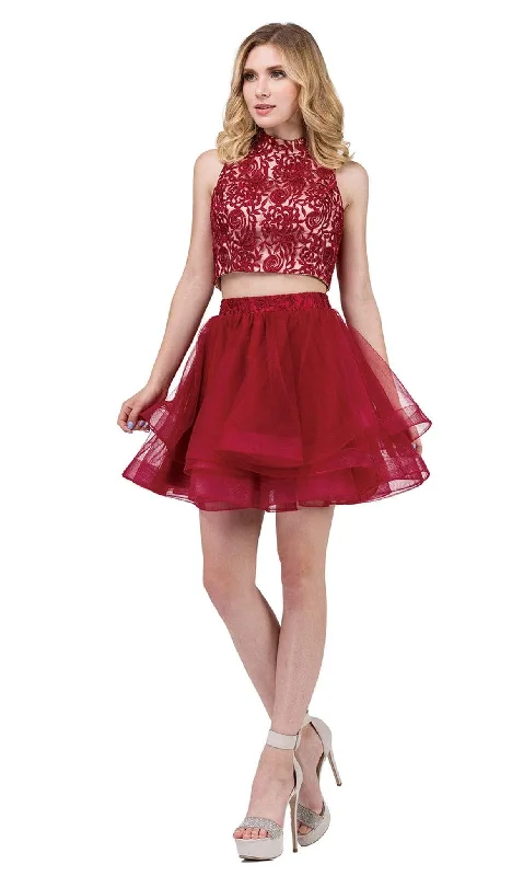 Formal dresses with ruffled skirts and bow accents for a charming prom appearanceDancing Queen - 3042 Two Piece Floral Embroidered Homecoming Dress Formal dresses with ruffled skirts and bow accents for a charming prom appearanceDancing Queen - 3042 Two Piece Floral Embroidered Homecoming Dress