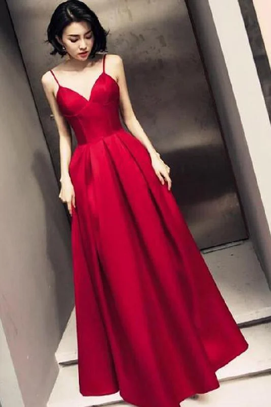 Party dresses with a polka - dot pattern for a classic and playful styleDark Red Straps Beautiful Satin Simple Prom Dress Evening Dress PSK028 Party dresses with a polka - dot pattern for a classic and playful styleDark Red Straps Beautiful Satin Simple Prom Dress Evening Dress PSK028