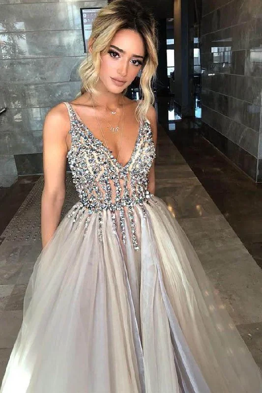 Backless party dresses for a sexy and alluring appearanceDeep V-neck Long Sparkly Open Back Slit Prom/Evening Dress PSK003 Backless party dresses for a sexy and alluring appearanceDeep V-neck Long Sparkly Open Back Slit Prom/Evening Dress PSK003