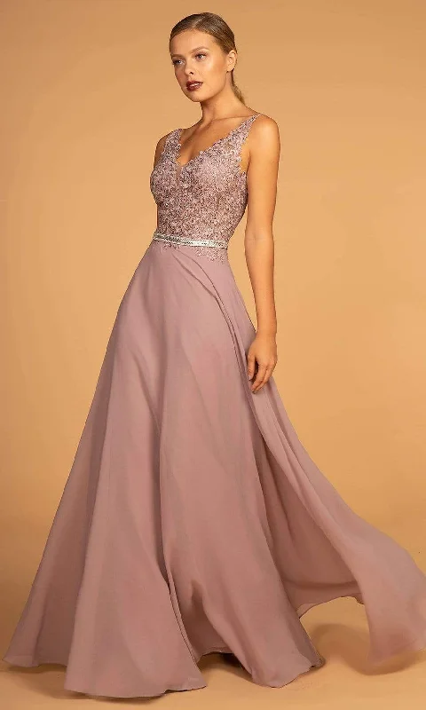 Formal dresses with high - low hems and floral embroidery for a unique prom styleElizabeth K - GL2653 Embroidered V-Neck A-Line Dress Formal dresses with high - low hems and floral embroidery for a unique prom styleElizabeth K - GL2653 Embroidered V-Neck A-Line Dress