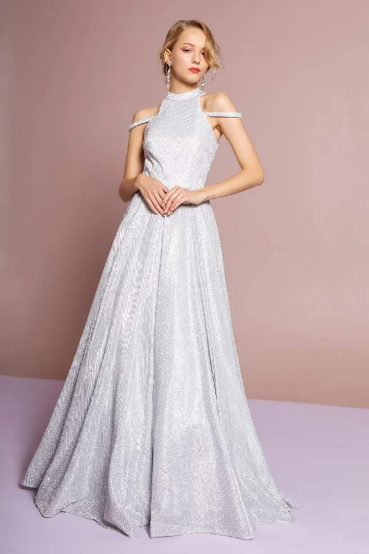 Formal dresses with ruffled skirts and bow accents for a charming prom appearanceElizabeth K - GL2664 Glitter Crepe High Neck A-line Dress Formal dresses with ruffled skirts and bow accents for a charming prom appearanceElizabeth K - GL2664 Glitter Crepe High Neck A-line Dress