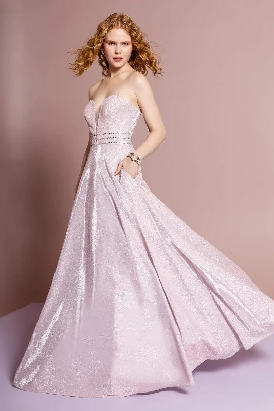 Formal dresses with geometric patterns and metallic accents for a modern formal affairElizabeth K - GL2674 Glitter Crepe Deep Sweetheart A-line Dress
