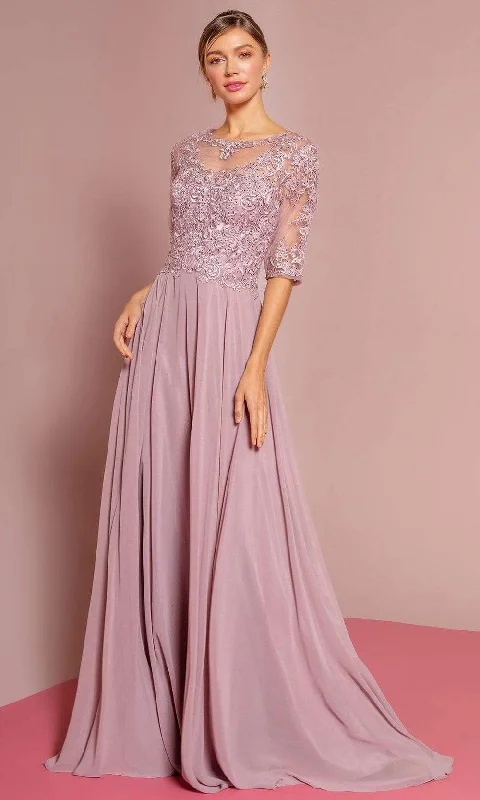 Formal dresses with asymmetric ruffled hems and high - low designs for a fashion - forward and dynamic appearanceElizabeth K - GL2681 Half Sleeve Embroidered Illusion Lace Gown Formal dresses with asymmetric ruffled hems and high - low designs for a fashion - forward and dynamic appearanceElizabeth K - GL2681 Half Sleeve Embroidered Illusion Lace Gown