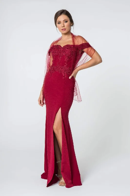 Formal dresses with side - slit pockets and beaded accents for a practical and stylish formal eventElizabeth K - GL2708 Embroidered Off-Shoulder Jersey Trumpet Dress Formal dresses with side - slit pockets and beaded accents for a practical and stylish formal eventElizabeth K - GL2708 Embroidered Off-Shoulder Jersey Trumpet Dress