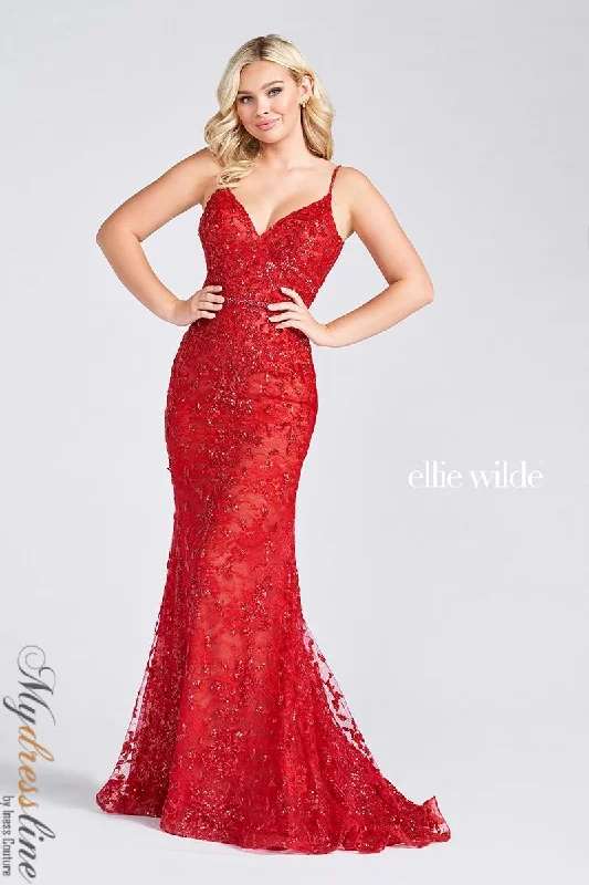 Tea - length formal dresses with lace trim for a semi - formal promEllie Wilde EW122004 Tea - length formal dresses with lace trim for a semi - formal promEllie Wilde EW122004