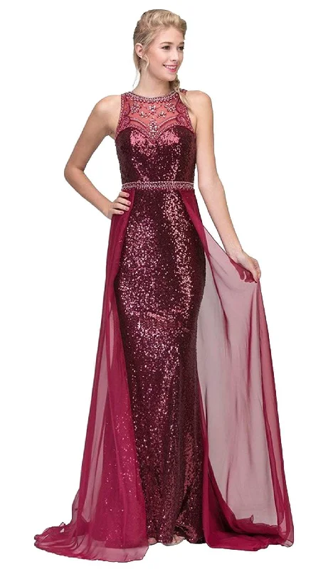 Prom dresses with keyhole backs and rhinestone - studded straps for a flirty lookEureka Fashion - Sequined Illusion Halter Evening Dress With Sheer Overlay Prom dresses with keyhole backs and rhinestone - studded straps for a flirty lookEureka Fashion - Sequined Illusion Halter Evening Dress With Sheer Overlay