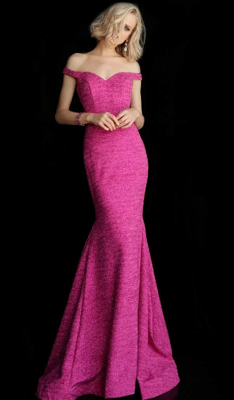 Prom dresses with tiered ruffled sleeves and satin skirts for a feminine and voluminous lookJovani - 60122 Off Shoulder Sweetheart Neck Glitter Mermaid Gown Prom dresses with tiered ruffled sleeves and satin skirts for a feminine and voluminous lookJovani - 60122 Off Shoulder Sweetheart Neck Glitter Mermaid Gown