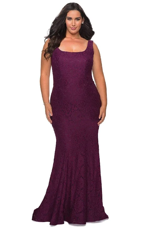 A - line formal dresses with beaded lace appliques for formal eventsLa Femme - 28948 Square Neck Lace Trumpet Long Prom Gown A - line formal dresses with beaded lace appliques for formal eventsLa Femme - 28948 Square Neck Lace Trumpet Long Prom Gown