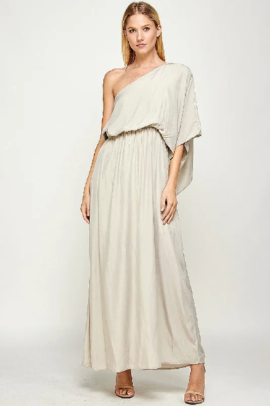 Tea - length party dresses for a sophisticated and versatile optionLong One Shoulder Satin Dress Tea - length party dresses for a sophisticated and versatile optionLong One Shoulder Satin Dress
