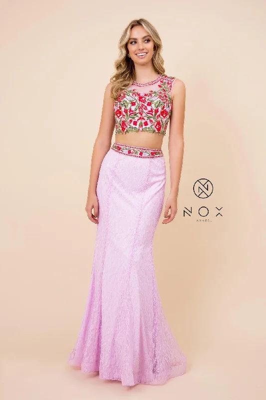 Bodycon dress with a belted waist for a defined figure​Long Two Piece Prom Dress
