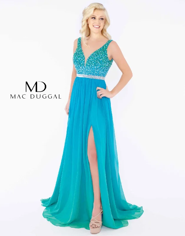 Bodycon dress with a scalloped edge​Mac Duggal 77587 Prom Long Sleeveless Chiffon Gown