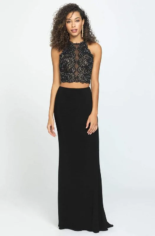 Prom dresses with side - slit skirts and beaded fringes for a glamorous appearanceMadison James - 19-189 Beaded Lace Two Piece Jersey Sheath Dress Prom dresses with side - slit skirts and beaded fringes for a glamorous appearanceMadison James - 19-189 Beaded Lace Two Piece Jersey Sheath Dress