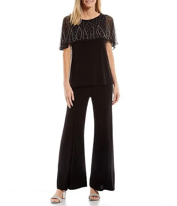 Bodycon dress with a halter neck​Marina Formal Beaded Short capelet Sleeve Pant Set