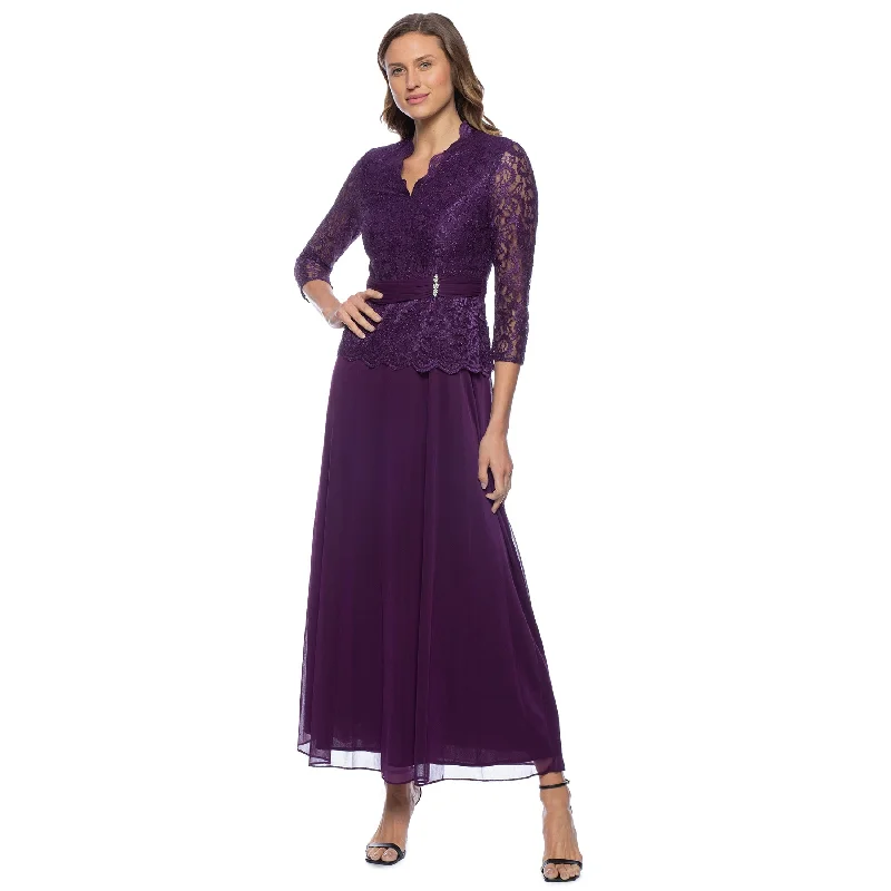 Party dresses with a paisley pattern for a bohemian - inspired lookMarina Long 3/4 Sleeve Lace Bodice Formal Dress Party dresses with a paisley pattern for a bohemian - inspired lookMarina Long 3/4 Sleeve Lace Bodice Formal Dress