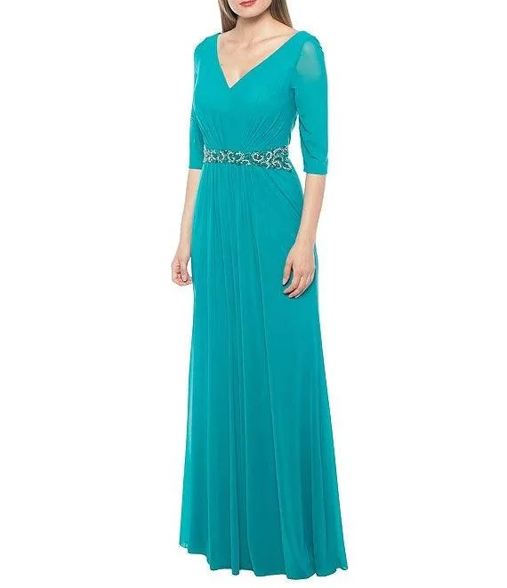 Sheath - style bodycon dress for a sophisticated office lookMarina Long Formal 3/4 Sleeve Pleated Chiffon Gown Sheath - style bodycon dress for a sophisticated office lookMarina Long Formal 3/4 Sleeve Pleated Chiffon Gown