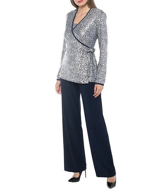 Bodycon dress for a cocktail party​Marina Long Sleeve Formal Metallic Pant Suit