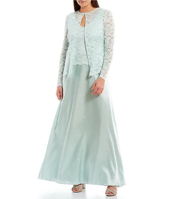 Bodycon dress with a ruched design for added texture​Marina Long Sleeveless Formal Jacket Lace Dress