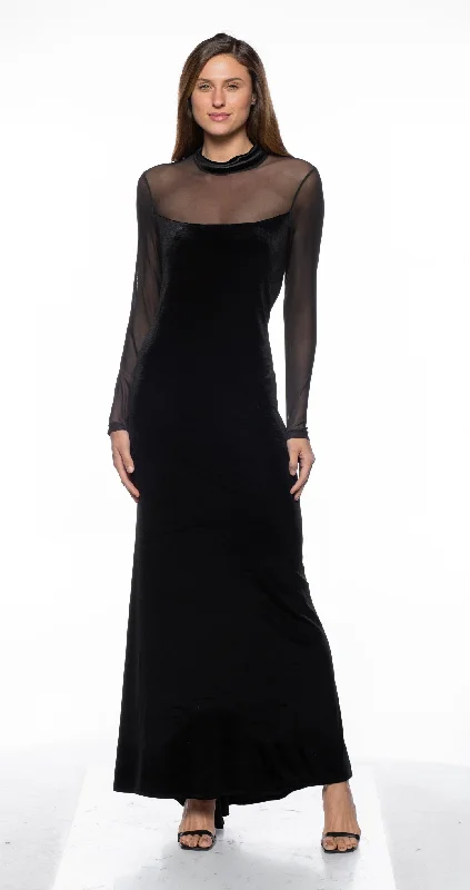 Party dresses with a bow detail for a cute and charming touchMarina Long Velvet Mesh Sleeve Dress Party dresses with a bow detail for a cute and charming touchMarina Long Velvet Mesh Sleeve Dress