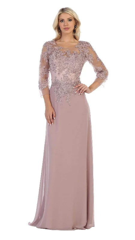 Formal dresses with side - slit pockets and beaded accents for a practical and stylish formal eventMay Queen - MQ1637 Illusion Quarter Sleeve Appliqued Sheath Gown Formal dresses with side - slit pockets and beaded accents for a practical and stylish formal eventMay Queen - MQ1637 Illusion Quarter Sleeve Appliqued Sheath Gown