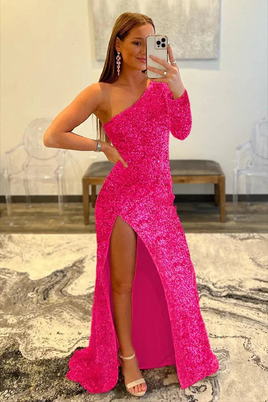 Prom dresses with keyhole backs and rhinestone - studded straps for a flirty lookPink One Shoulder Sequined Prom Dress Prom dresses with keyhole backs and rhinestone - studded straps for a flirty lookPink One Shoulder Sequined Prom Dress