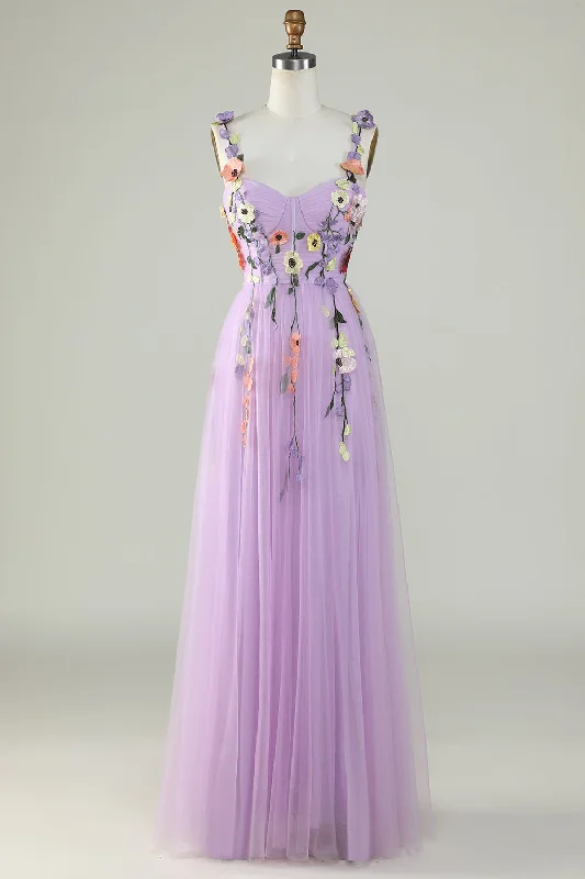Party dresses with a leatherette material for a tough and stylish appearancePurple Spaghetti Straps Prom Dress With 3D Flowers Party dresses with a leatherette material for a tough and stylish appearancePurple Spaghetti Straps Prom Dress With 3D Flowers