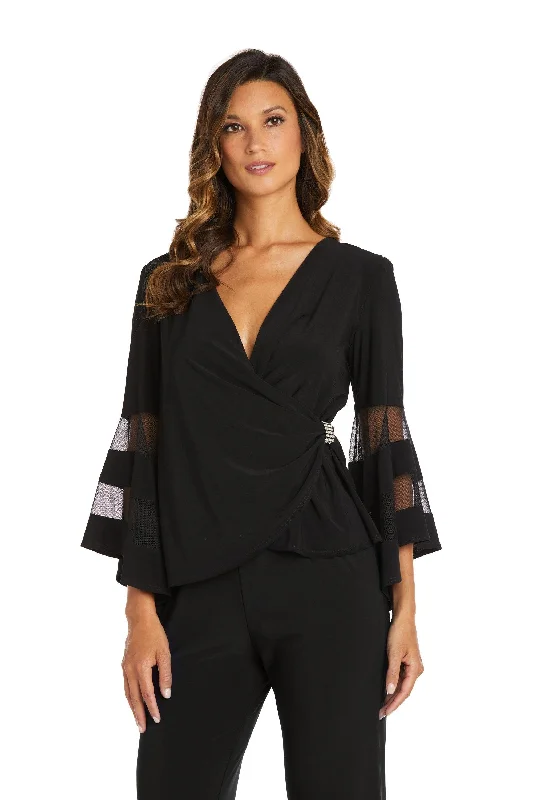 Bodycon dress in a geometric pattern​R&M Richards 9248 Bell Sleeve Wrap Top