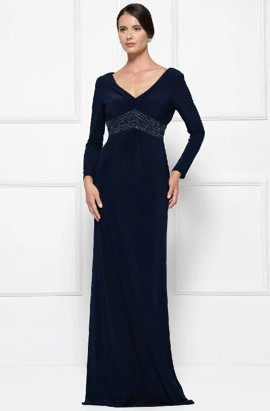 Formal dresses with cold - shoulder ruffled sleeves and floral prints for a romantic and trendy formal styleRina Di Montella - Long Sleeve Jersey Formal Dress RD2691 Formal dresses with cold - shoulder ruffled sleeves and floral prints for a romantic and trendy formal styleRina Di Montella - Long Sleeve Jersey Formal Dress RD2691