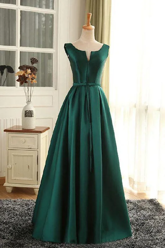 Party dresses with a detachable train for added versatilityScoop Dark Green Satin Long Prom Dress/Evening Dress PSK025 Party dresses with a detachable train for added versatilityScoop Dark Green Satin Long Prom Dress/Evening Dress PSK025