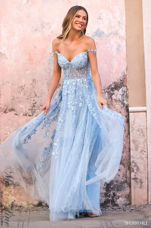 Formal dresses with embroidered panels and tulle overlays for a fairytale promSherri Hill 54938 Formal dresses with embroidered panels and tulle overlays for a fairytale promSherri Hill 54938