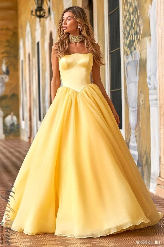 Prom dresses with one - shoulder ruffled straps and geometric patterns for a contemporary and eye - catching formal eventSherri Hill 54975 Prom dresses with one - shoulder ruffled straps and geometric patterns for a contemporary and eye - catching formal eventSherri Hill 54975