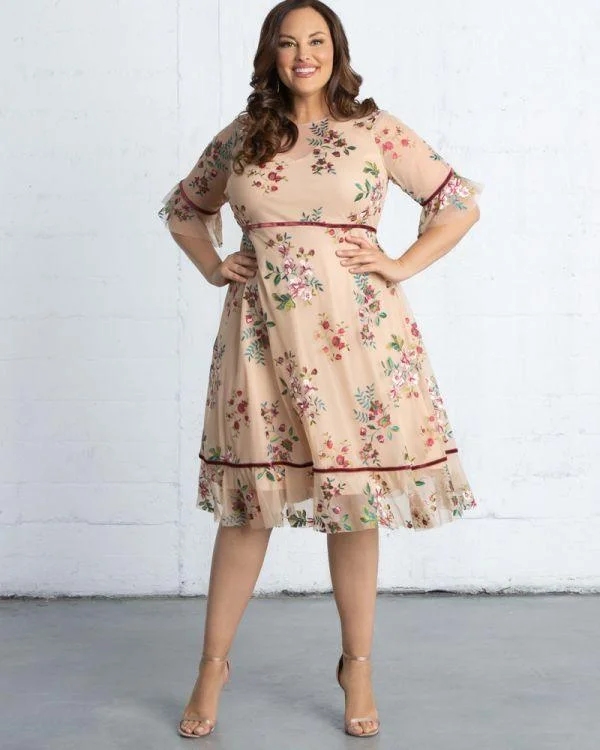 Bodycon dress with a button - down front​Kiyonna Short Formal Floral Dress
