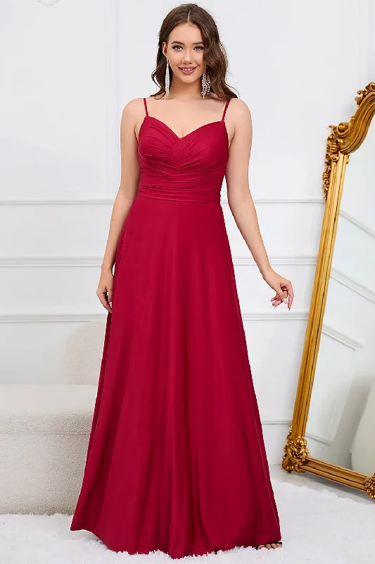 Party dresses with a metallic finish for a shiny and eye - catching effectSpaghetti Straps Burgundy Long Prom Dress Party dresses with a metallic finish for a shiny and eye - catching effectSpaghetti Straps Burgundy Long Prom Dress