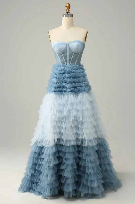 Party dresses with a criss - cross back design for a stylish detailStrapless Lace-Up Back Light Blue Ball Gown Dress Party dresses with a criss - cross back design for a stylish detailStrapless Lace-Up Back Light Blue Ball Gown Dress