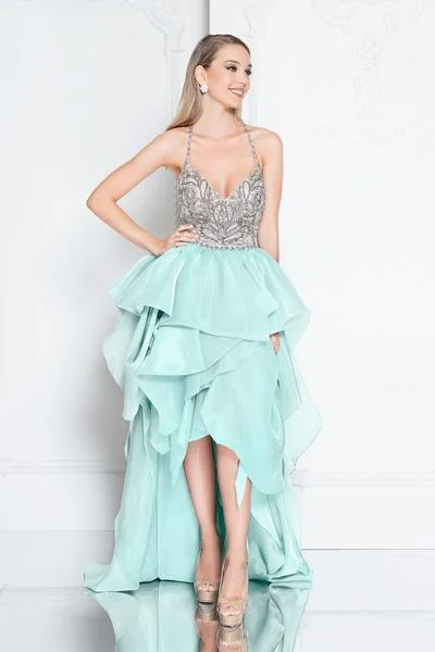 Formal dresses with empire waists and organza overlays for a feminine lookTerani Couture - 1811P5782 Beaded Bodice T-Strap Hi-Lo Prom Dress Formal dresses with empire waists and organza overlays for a feminine lookTerani Couture - 1811P5782 Beaded Bodice T-Strap Hi-Lo Prom Dress