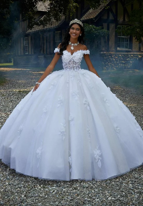A - line party dresses with a floral print for spring eventsVizcaya by Morilee 3D Floral Quince Dress 89456 A - line party dresses with a floral print for spring eventsVizcaya by Morilee 3D Floral Quince Dress 89456