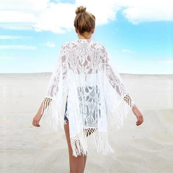 Tunic - style cover ups for a loose and comfortable beach outfitLia Lace Tassel Cover Up Tunic - style cover ups for a loose and comfortable beach outfitLia Lace Tassel Cover Up