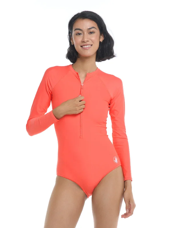 Women's Cargo - Style One - Pieces in Khaki with Pockets for a Practical and Stylish Outdoor Look Smoothies Channel Cross-Over Long Sleeve Swimsuit - Sunset