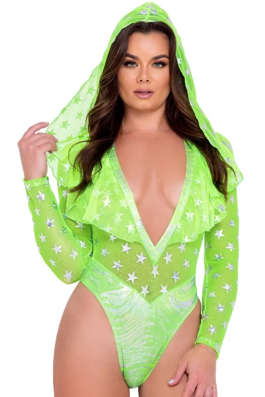 Plus - Size Bodysuits with a Comfortable and Flattering FitStar Child Green Mesh Hooded Romper Plus - Size Bodysuits with a Comfortable and Flattering FitStar Child Green Mesh Hooded Romper