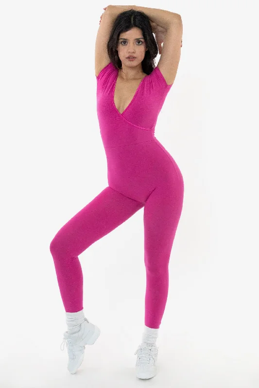 Crop Bodysuits to Pair with High - Waisted Bottoms B125C - Cap Sleeve Crossfront Unitard