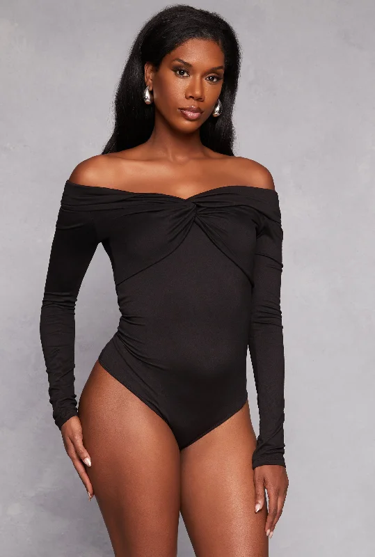 Crop Bodysuits to Pair with High - Waisted BottomsTwist Front Off the Shoulder Bodysuit Crop Bodysuits to Pair with High - Waisted BottomsTwist Front Off the Shoulder Bodysuit
