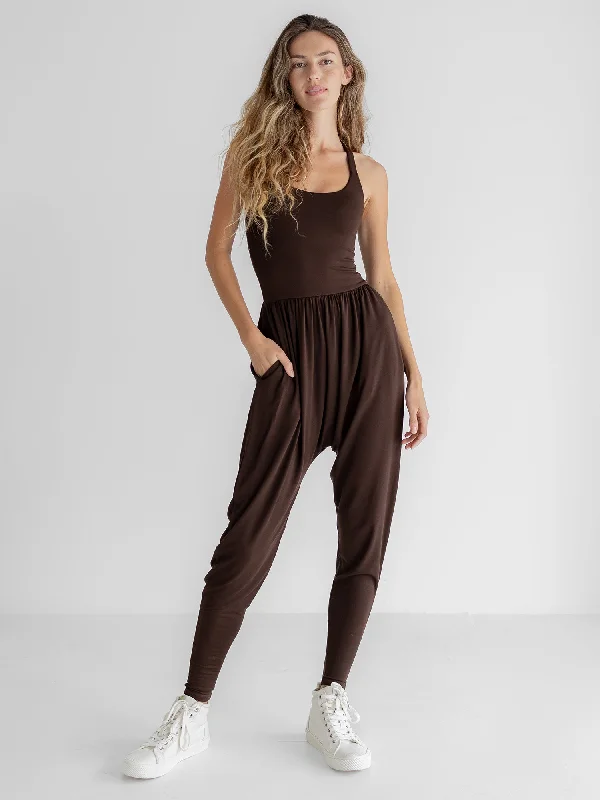 Women's Sleeveless One - Pieces in Yellow with Floral Appliques for a Cheerful and Spring - Like LookBōdhi Jumper, Espresso