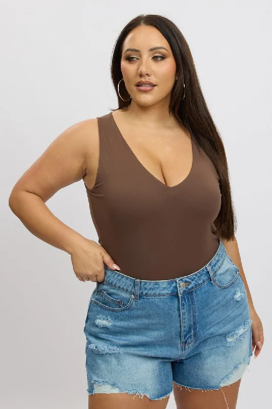 Metallic Bodysuits for a Glitzy and Glamorous Night OutBrown Bodysuit V Neck Supersoft Metallic Bodysuits for a Glitzy and Glamorous Night OutBrown Bodysuit V Neck Supersoft