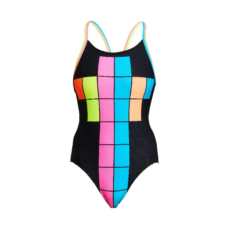 Ruched women swimwear with fabric gathers for a slimming effectBuilding Blocks | Ladies Diamond Back One Piece Ruched women swimwear with fabric gathers for a slimming effectBuilding Blocks | Ladies Diamond Back One Piece